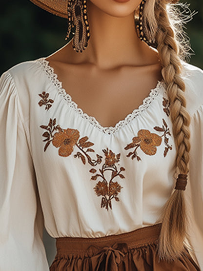 Elegant and Fashionable Bohemian White Embroidery Midi Skirt