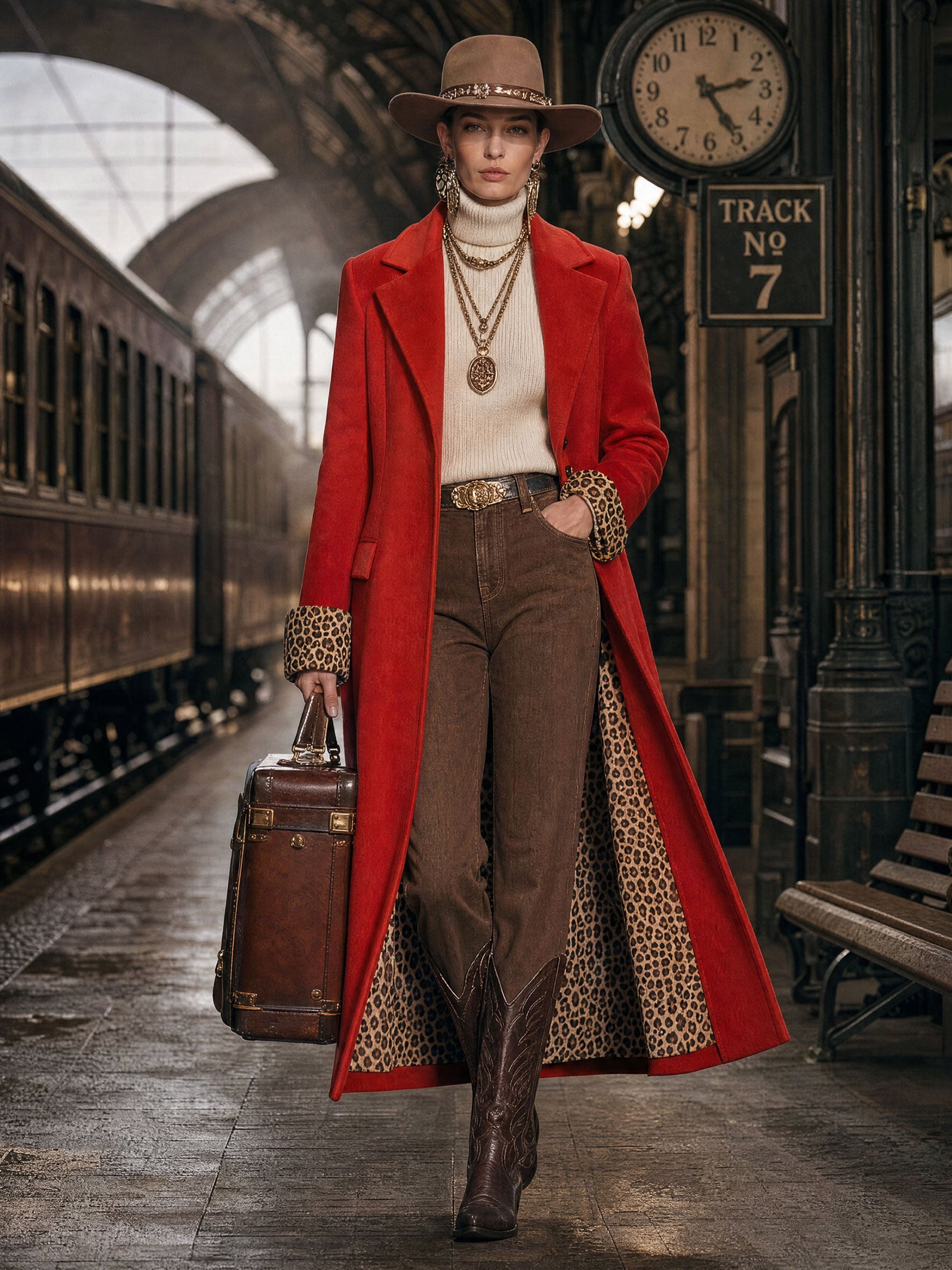 Lapel Single-breasted Leopard Print Coat