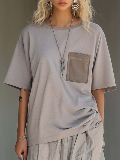 Loose Casual Grey Short-sleeved T-shirt and Extra Wide Trousers Set