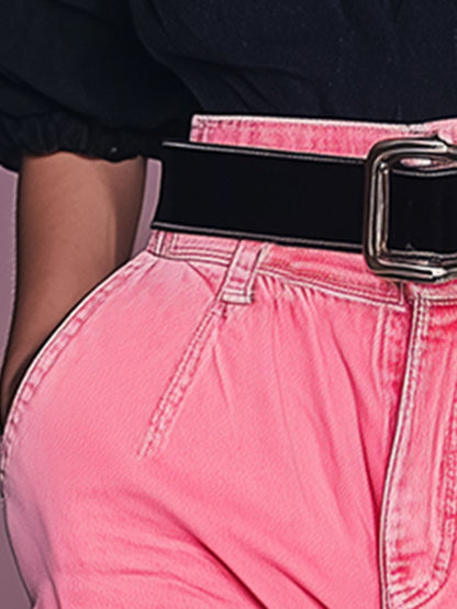 Casual And Fashionable Pink Bud Denim Shorts