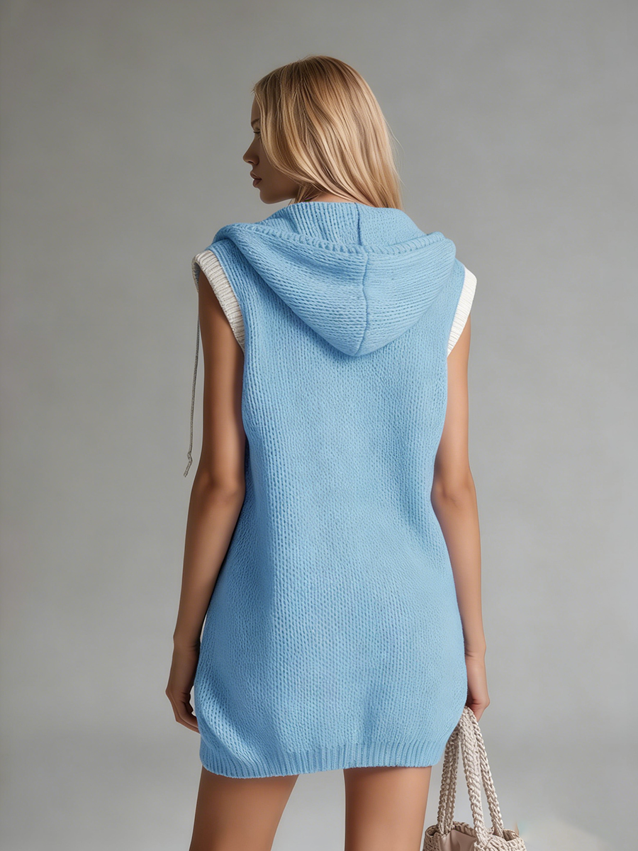 Casual And Comfortable Hooded Zip-up Knitted Mini Dress