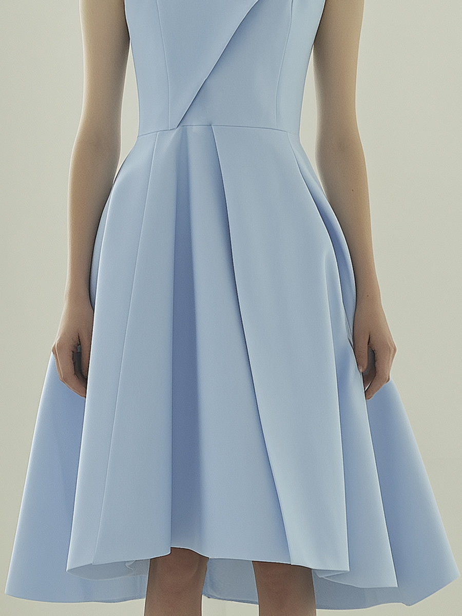 Elegant and Advanced Light Blue Round Neck Sleeveless Midi Dress