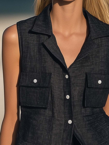 Elegant and Stylish Front Opening Black Textured Vest