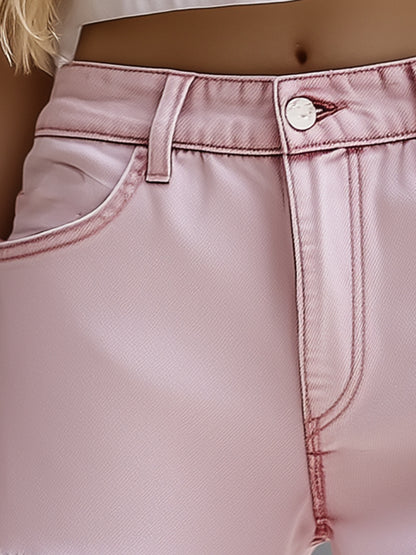 Casual And Fashionable Pink Tassel Denim Shorts