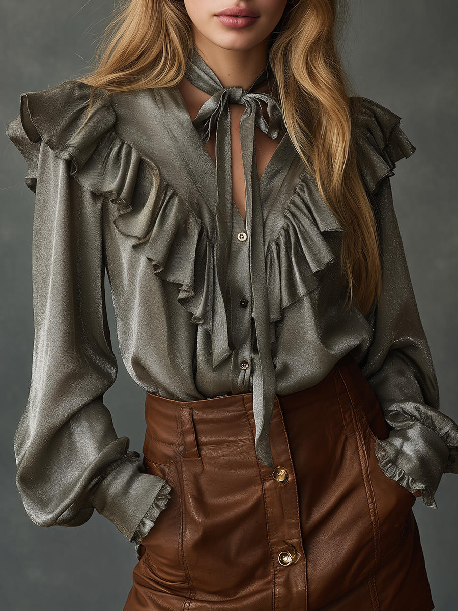 Elegant High-quality Ruffled Satin Shirt