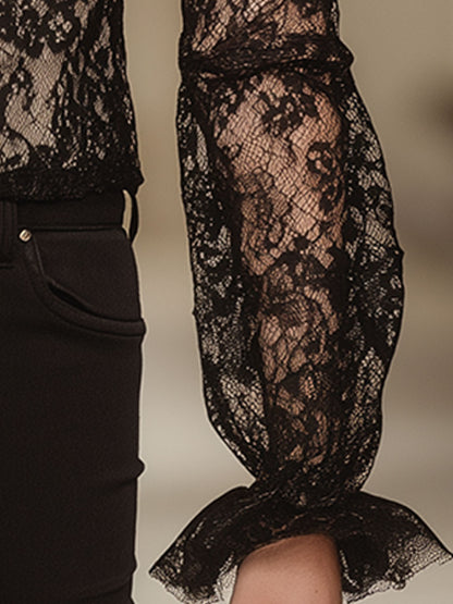Stylish And Sexy Black Lace Square-neck Blouse