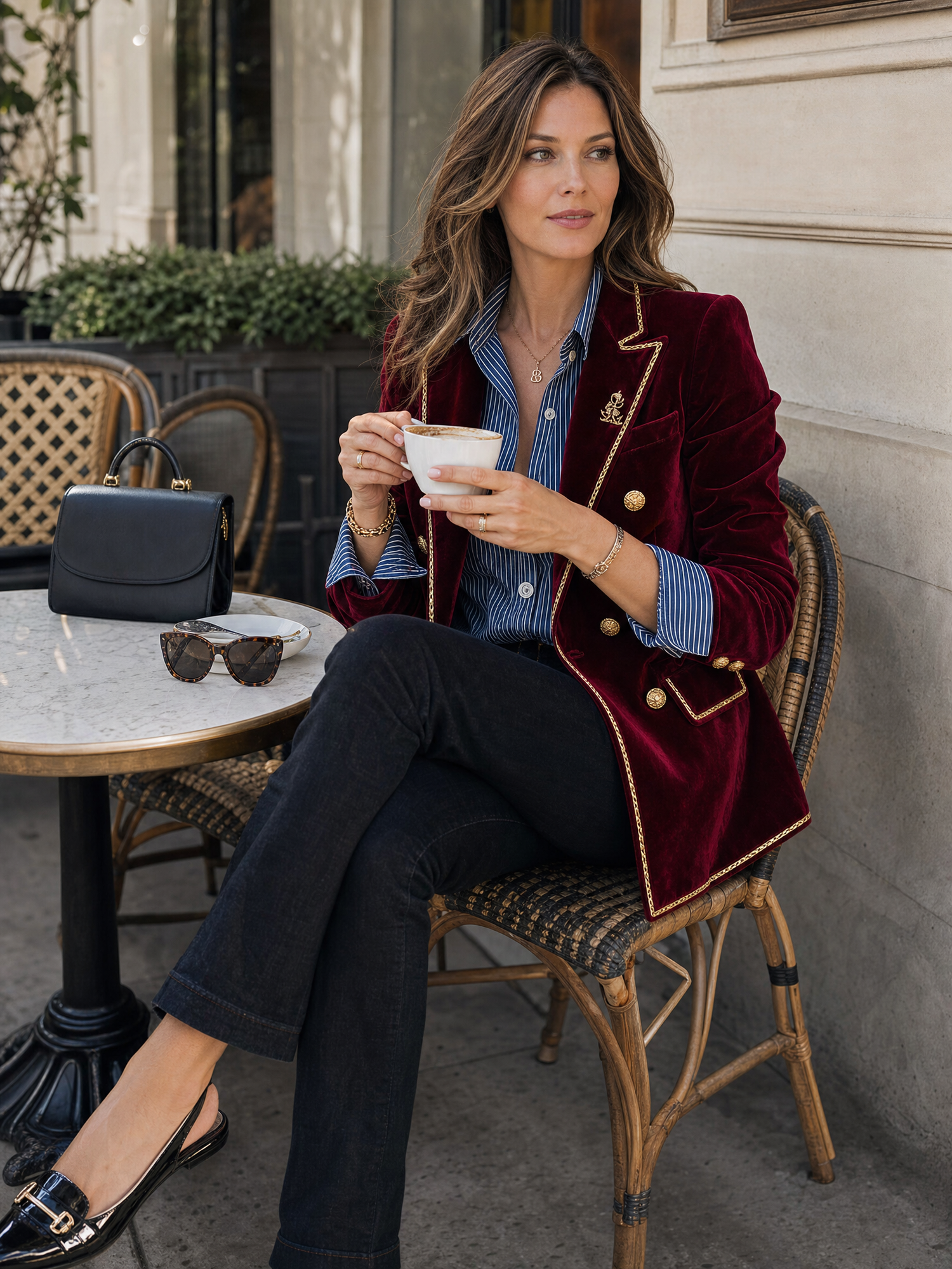 Casual Vintage Double-breasted Burgundy Velvet Blazer
