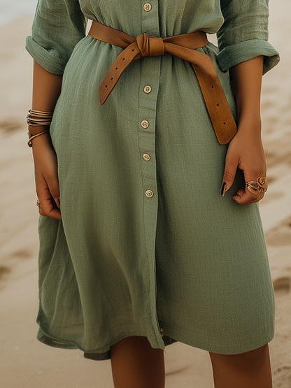 Boho Long Sleeve Belted Shirt Dress