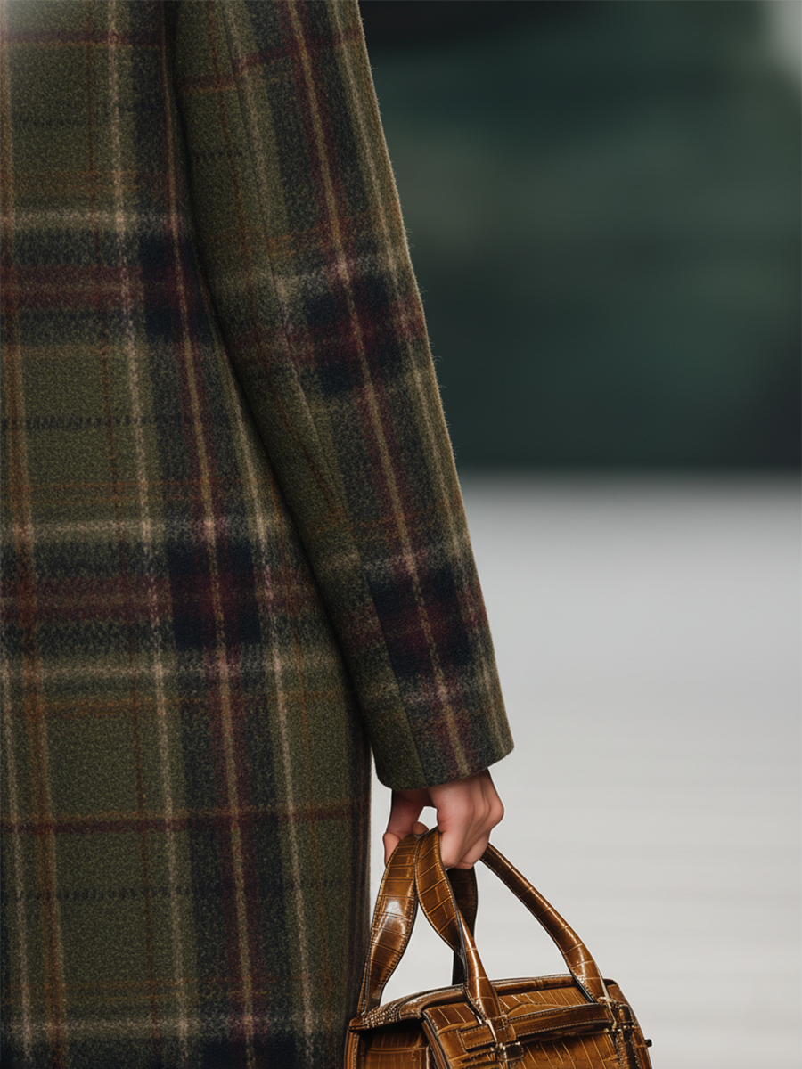 Retro Plaid Long Woolen Coat