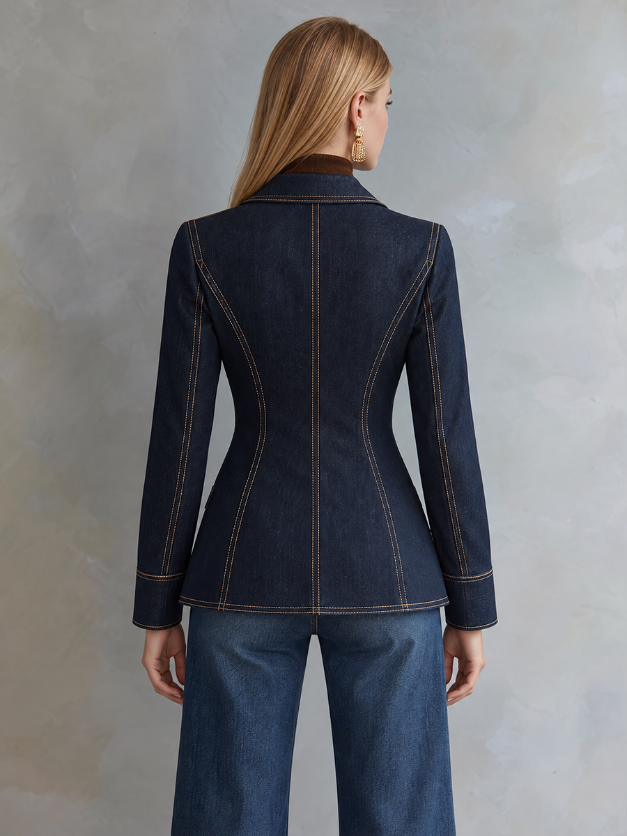 Dark Indigo Contrast Stitch Denim Blazer