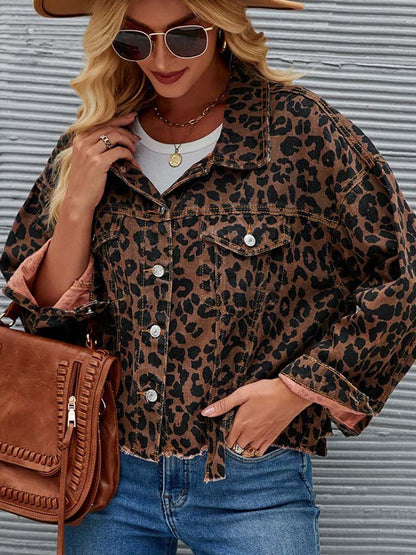 Retro Leopard Print Fashion Casual Denim Short Jacket