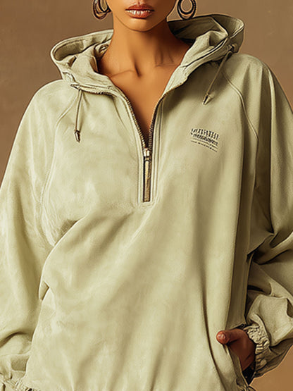 Western Retro Camouflage Ruffled Light Green Faux Suede Hooded Mini Dress