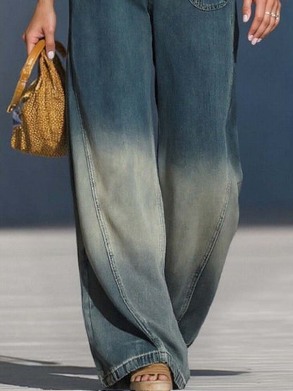 Casual Fashion Gradient Washed Denim Blue Gray Loose Pants