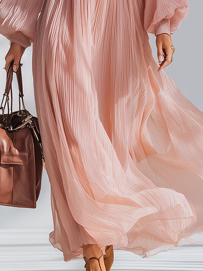 Elegant And Loose-fitting Pink V-neck Chiffon Maxi Dress