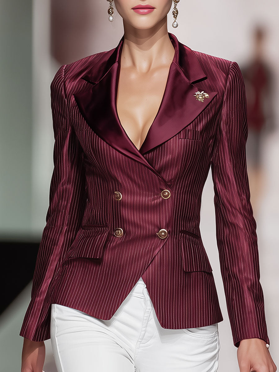 Vintage Burgundy Satin Double-breasted Blazer
