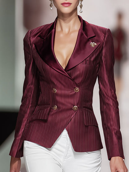 Vintage Burgundy Satin Double-breasted Blazer