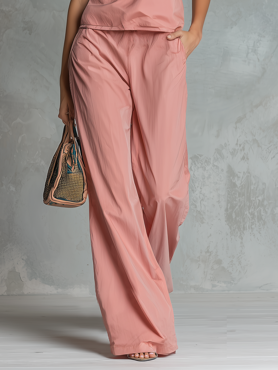 Fashionable Sporty Sleeveless Stand-collar Lace-trimmed Top And Trousers Set