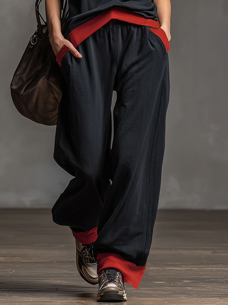 Loose-fitting Color-blocked V-neck Sleeveless Top And Pants Set