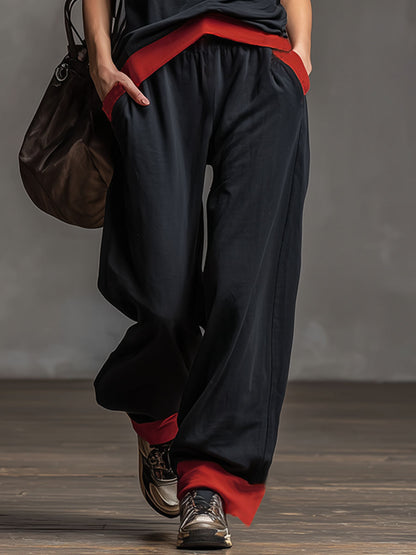 Loose-fitting Color-blocked V-neck Sleeveless Top And Pants Set