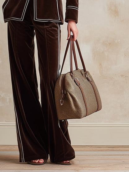 Classic Urban-style Brown Velvet Blazer With Wide-leg Trousers Suit