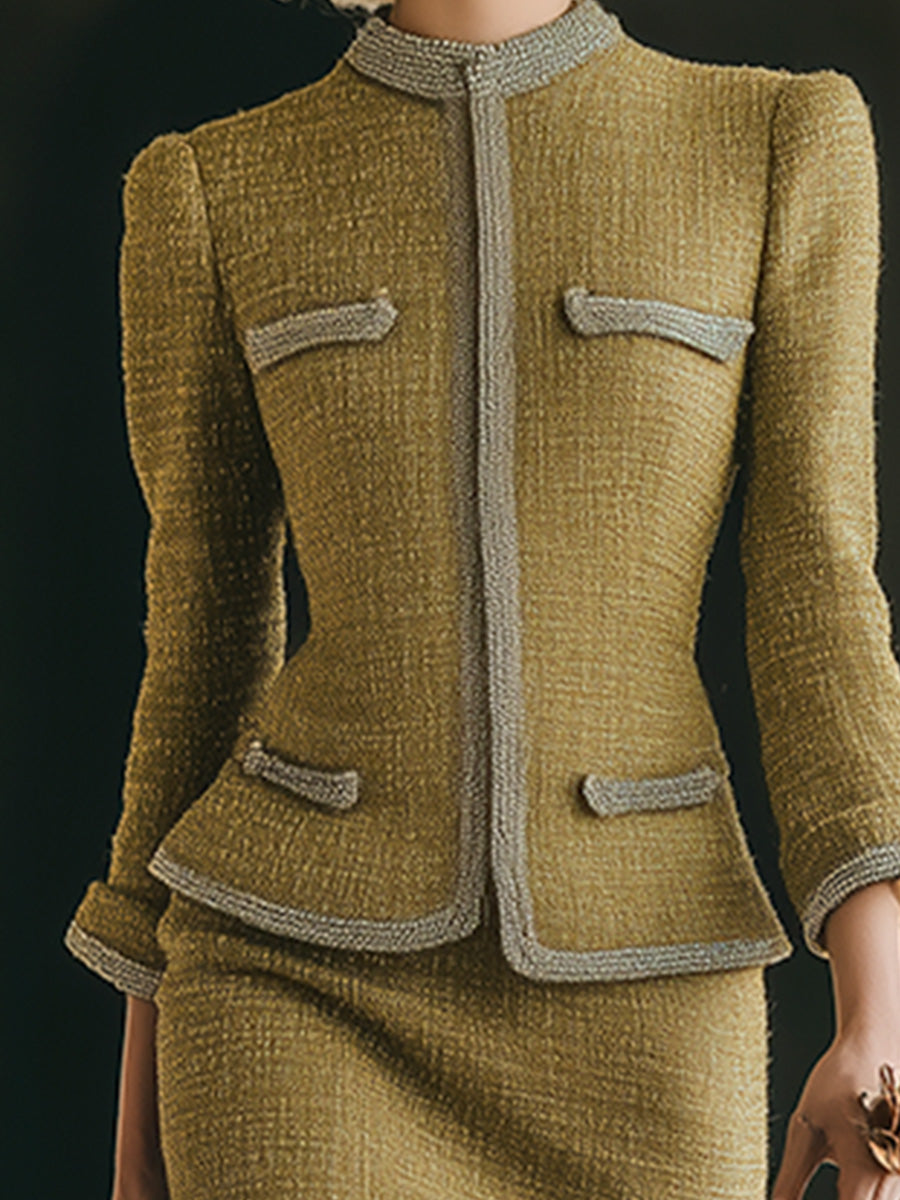 Exquisite Vintage Light Gold Tweed Jacket And Skirt Set