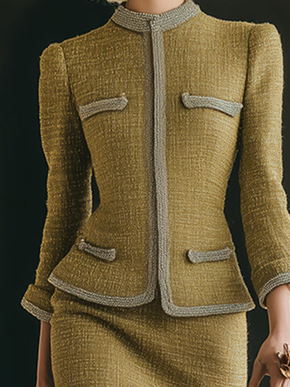 Exquisite Vintage Light Gold Tweed Jacket And Skirt Set