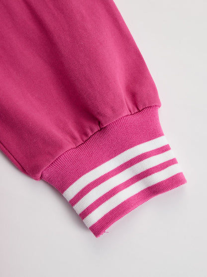 Sporty Retro Pink Cotton Half-Zip Ruffle Sweatshirt Mini Dress