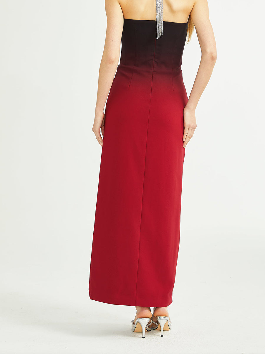 High-end Elegant Red and Black Gradient Tube Top Maxi Dress