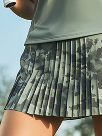 Casual Fashionable Sports Style Camouflage Skirt Short Sleeve Two-Piece Set