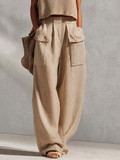 Casual Breathable Urban Style Beige Knitted Top And Cotton Pants Set