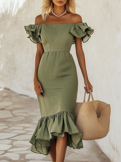 Off-shoulder Fishtail Ruffle Maxi Dress