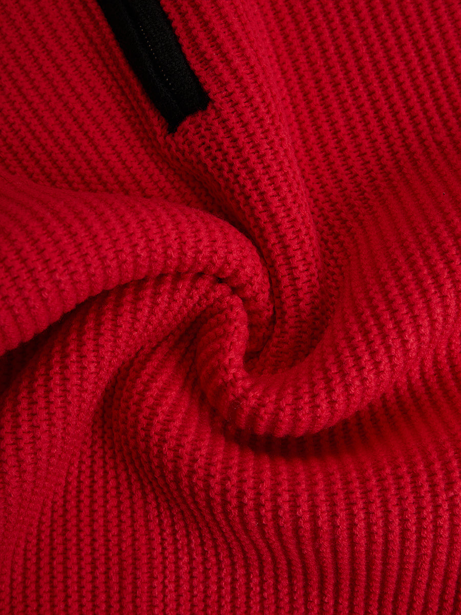 Retro Sports Style Contrast Color Knit Top And Pants Set