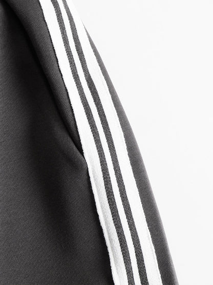 Retro Sporty Webbing Grey-white Half-zip Sweatshirt And Wide-leg Pants Set