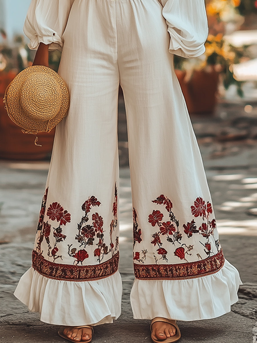 Elegant And Fashionable Bohemian Floral Print Wide-Leg Jumpsuit