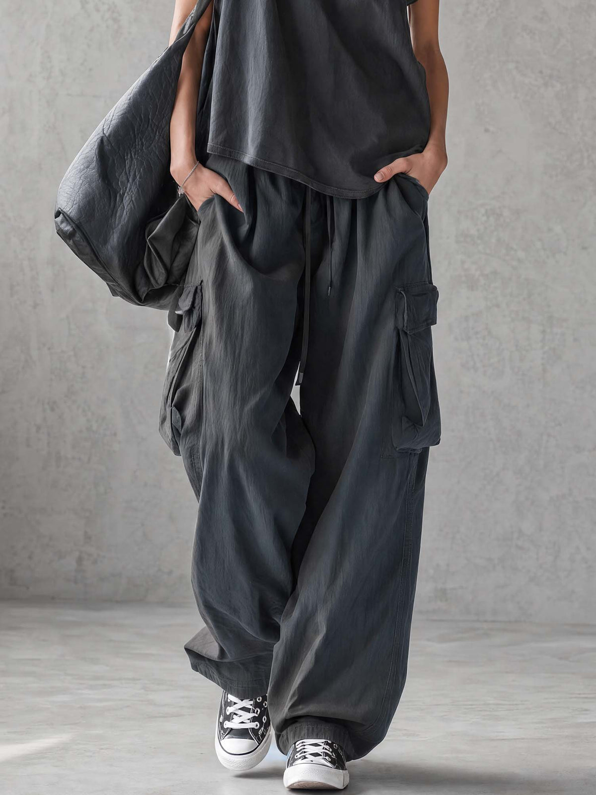 Exquisite Casual Workwear-inspired Dark Blue Cotton Off-the-shoulder Tank Top And Pants Set