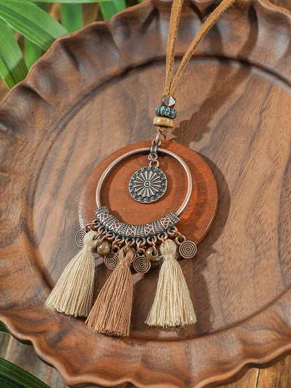 Vintage Distressed Bohemian Tassel Necklace Earrings Set