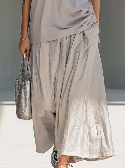 Loose Casual Grey Short-sleeved T-shirt and Extra Wide Trousers Set