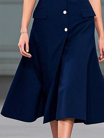 Classic Elegant Fashionable Dark Blue Sleeveless Midi Dress