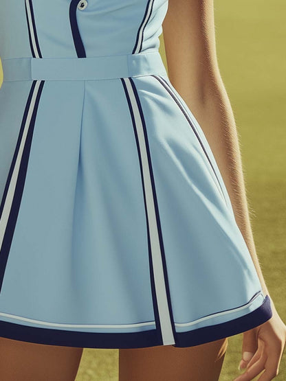 Elegant and Fashionable V-neck Sleeveless Light Blue Tennis Mini Dress