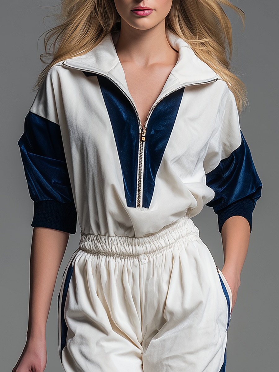 Comfortable Athletic Short-sleeved Polo Shirt And Long Pants Velvet Tracksuit Set