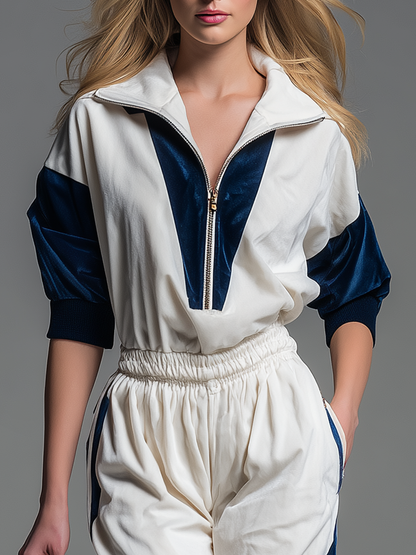 Comfortable Athletic Short-sleeved Polo Shirt And Long Pants Velvet Tracksuit Set