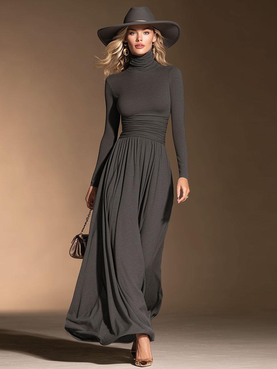 Stylish And Casual Grey High-neck Cotton Maxi Dress