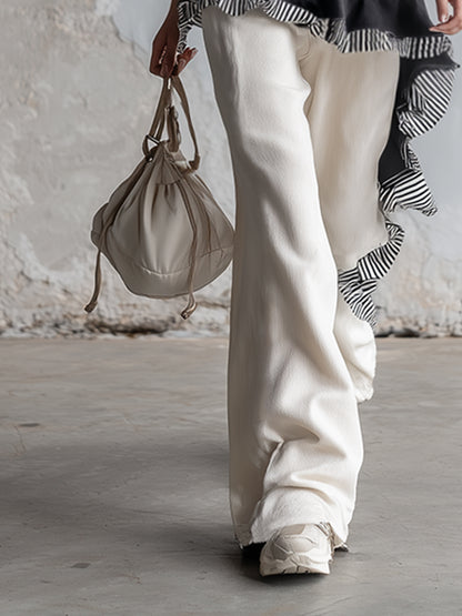 Casual Sporty Striped Black Hooded Vest And White Wide-leg Pants Set