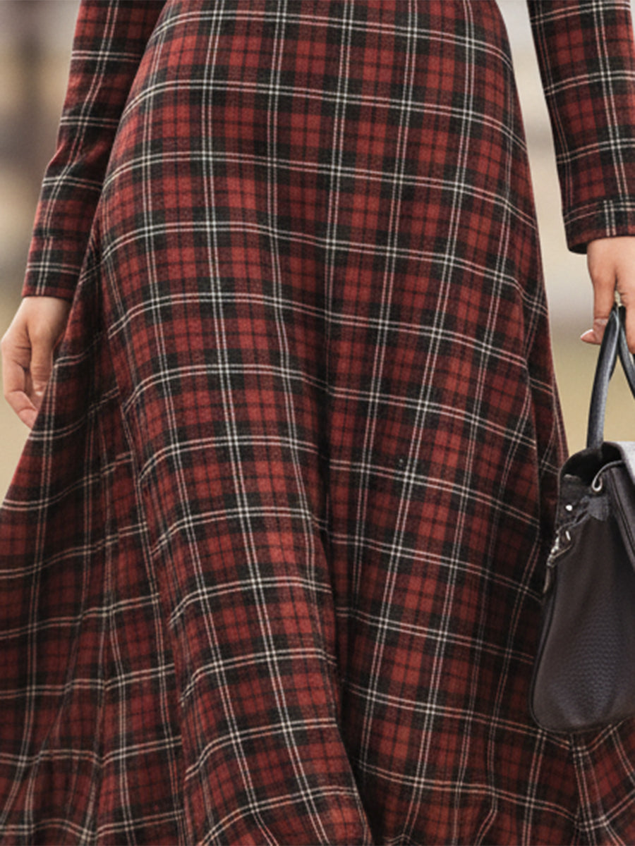 Western Red And Green Plaid Pure Cotton Maxi Dress