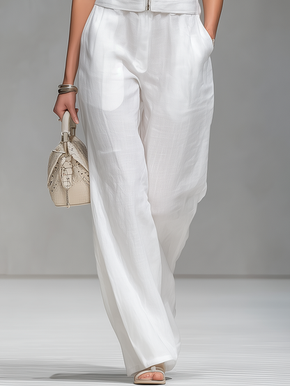 Elegant And Stylish Collared Sleeveless Top And Trousers Set