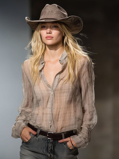 Classic Plaid Print Lightweight Chiffon Long-sleeved Shirt