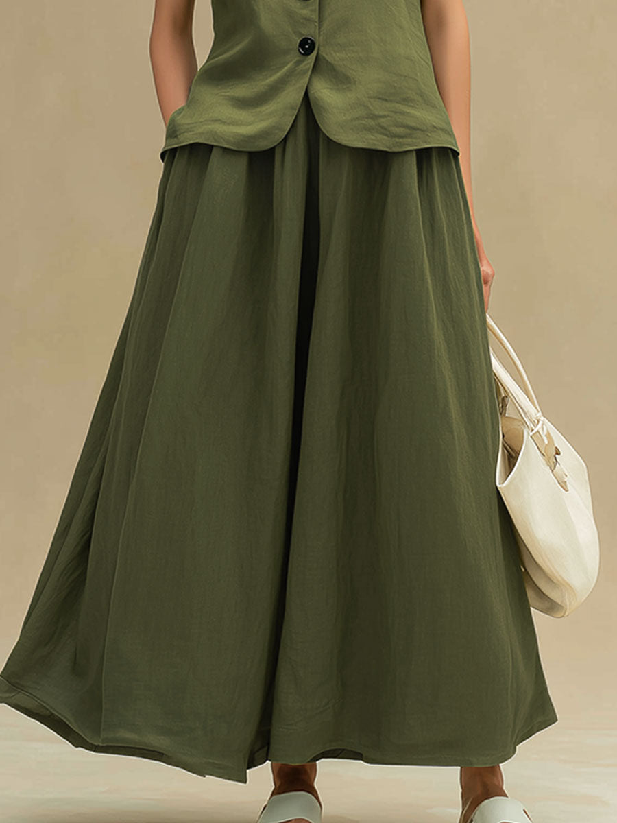 Stylish And Casual Green Sleeveless Top And Skirt Set