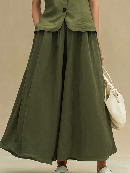 Stylish And Casual Green Sleeveless Top And Skirt Set