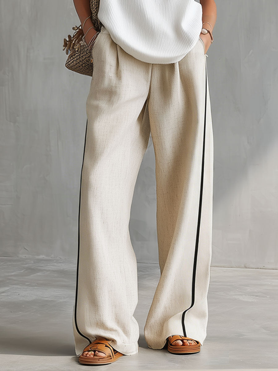 Casual Retro White Hooded Knitwear Linen Pants Set