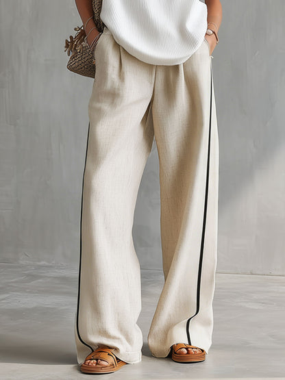 Casual Retro White Hooded Knitwear Linen Pants Set